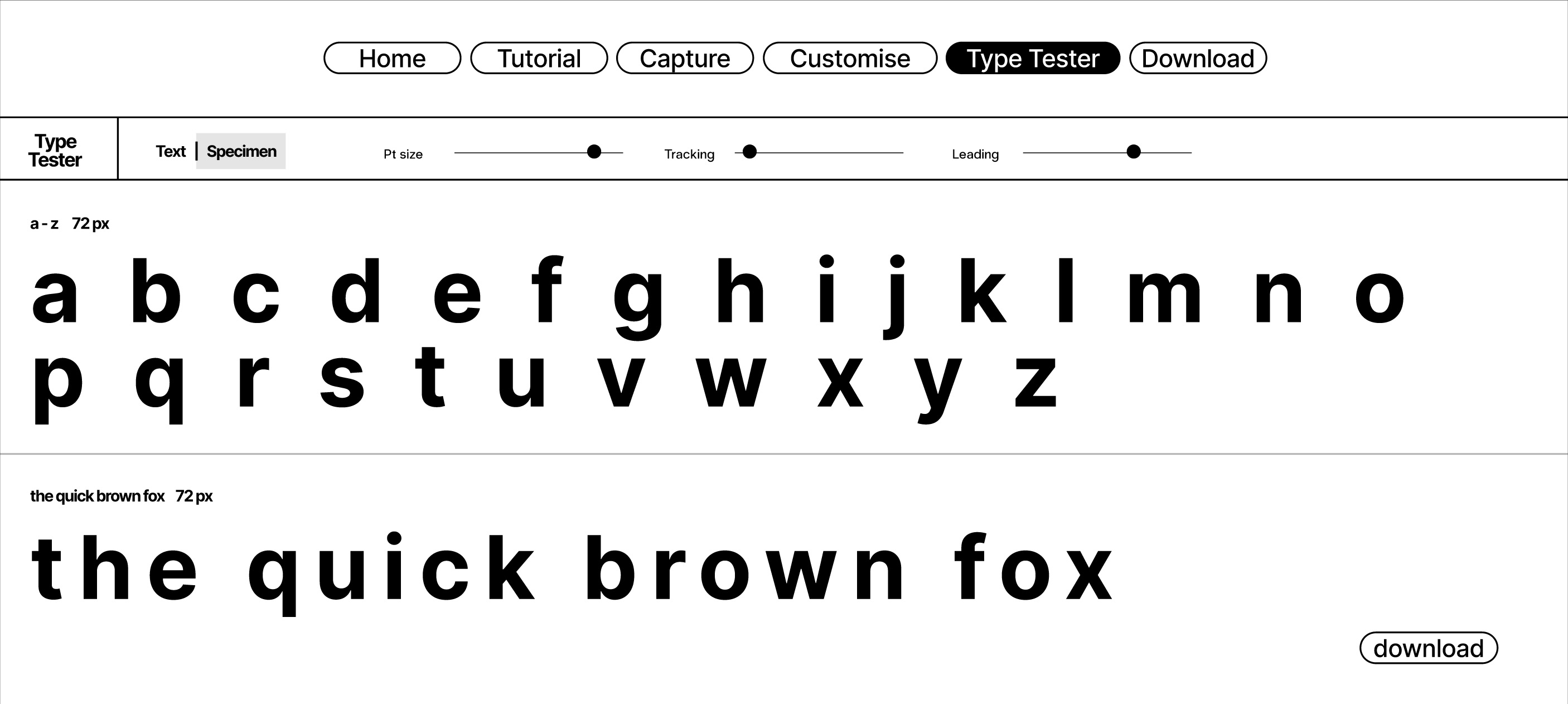 Type tester specimen mode wireframe