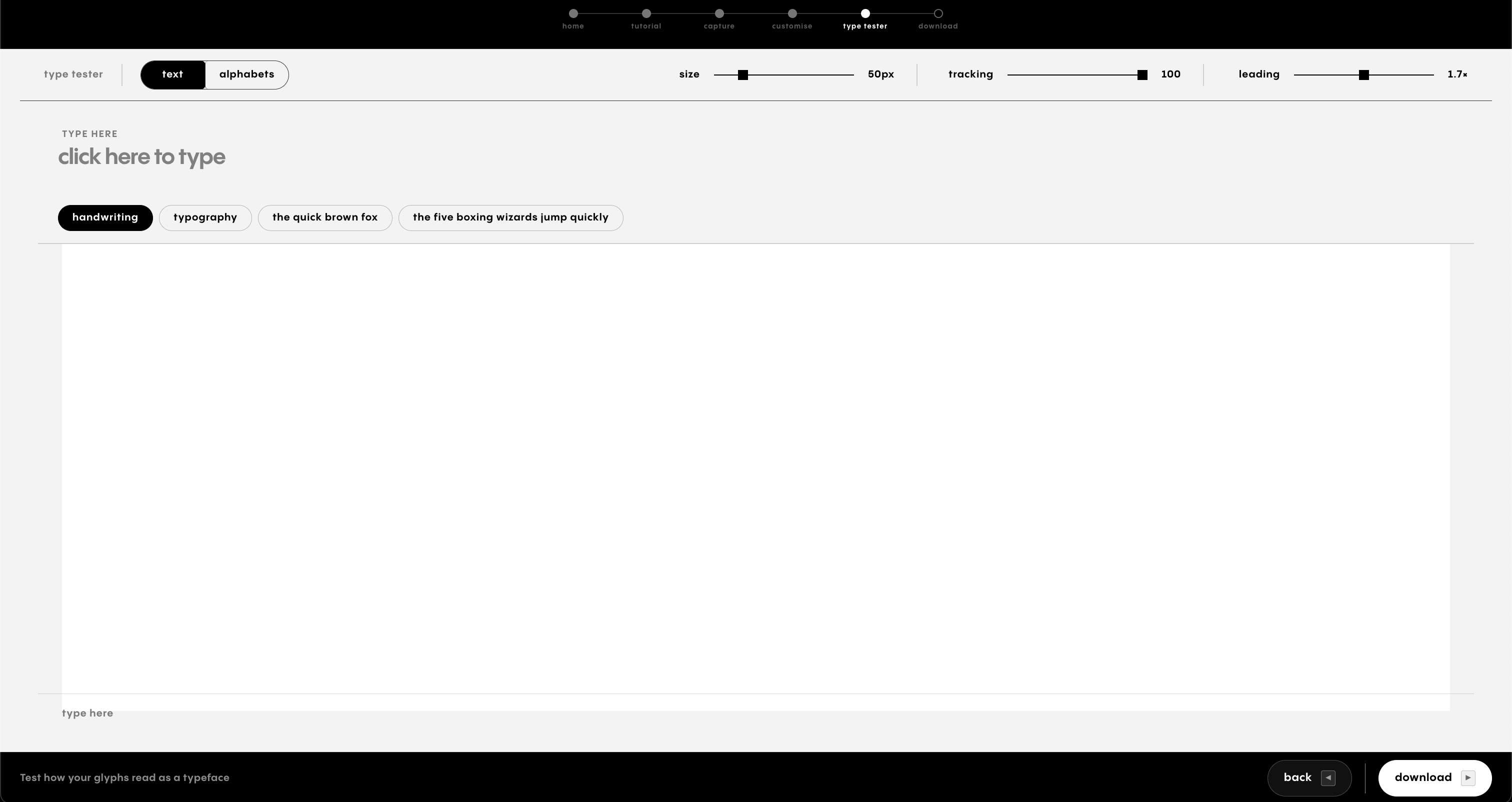 Type tester page
