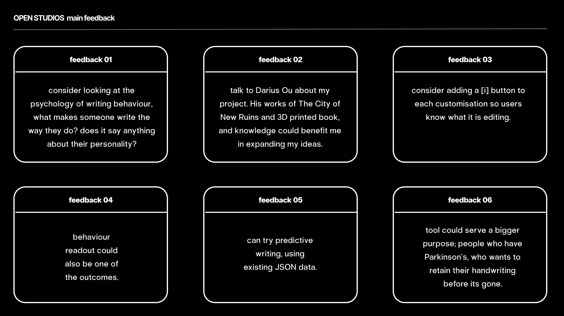 Feedback analysis diagram showing six themes