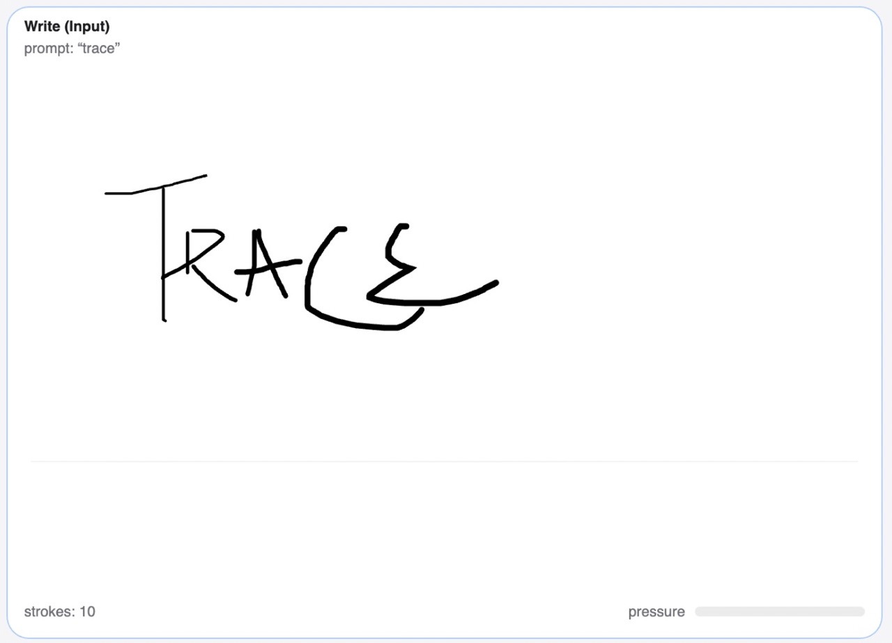 Handwriting trace input for Experiment 03