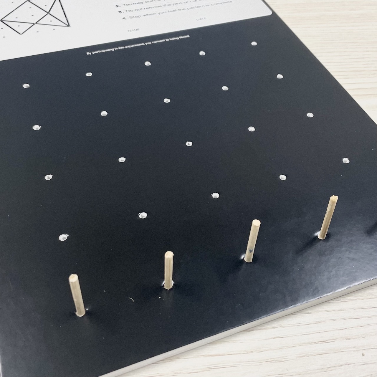 Satay sticks cut to 3 cm and fixed into holes