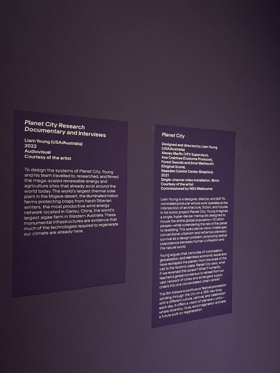 Still image of Liam Young’s installation in the gallery