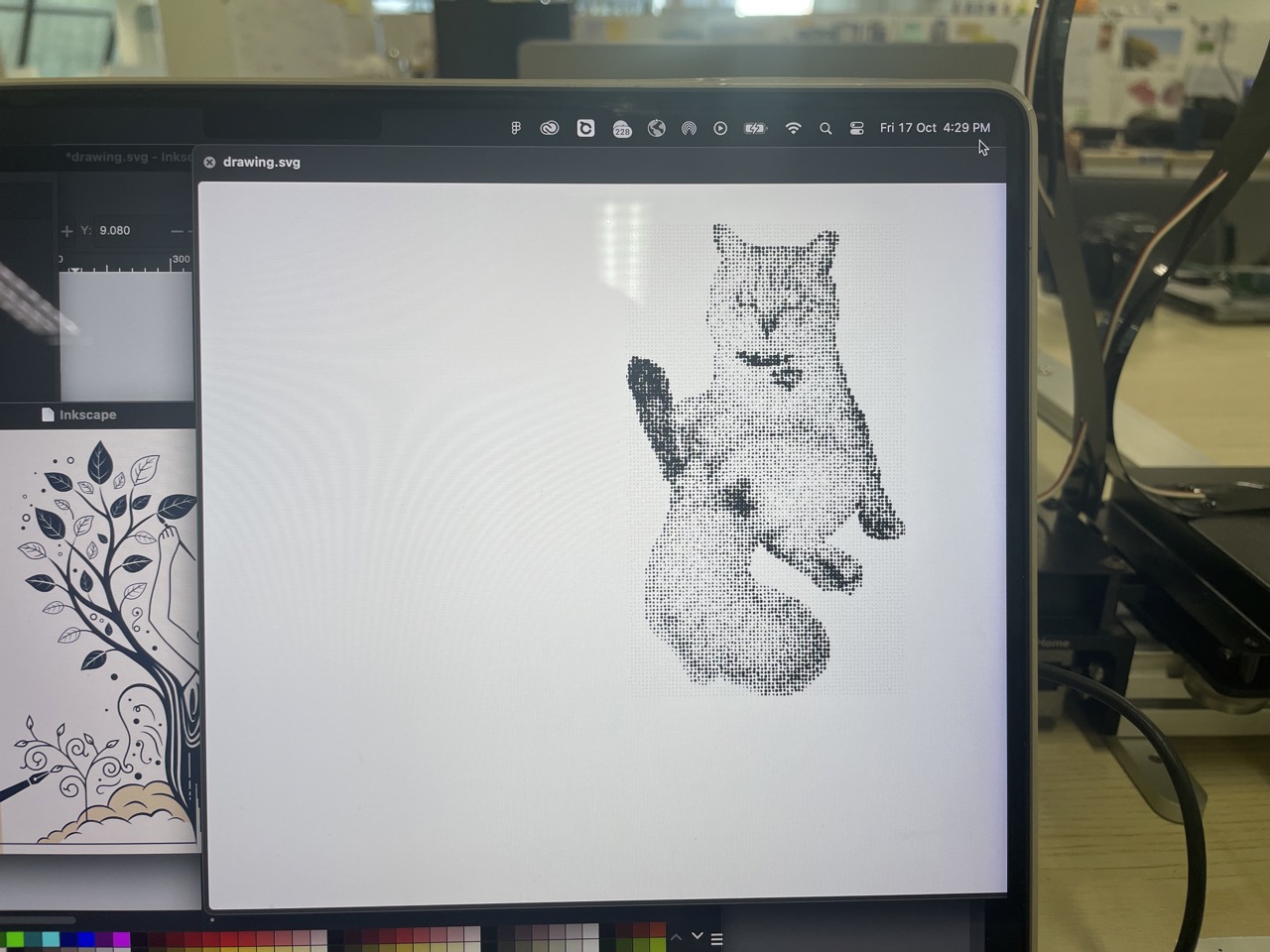 Halftone bitmap of cat prepared for AxiDraw