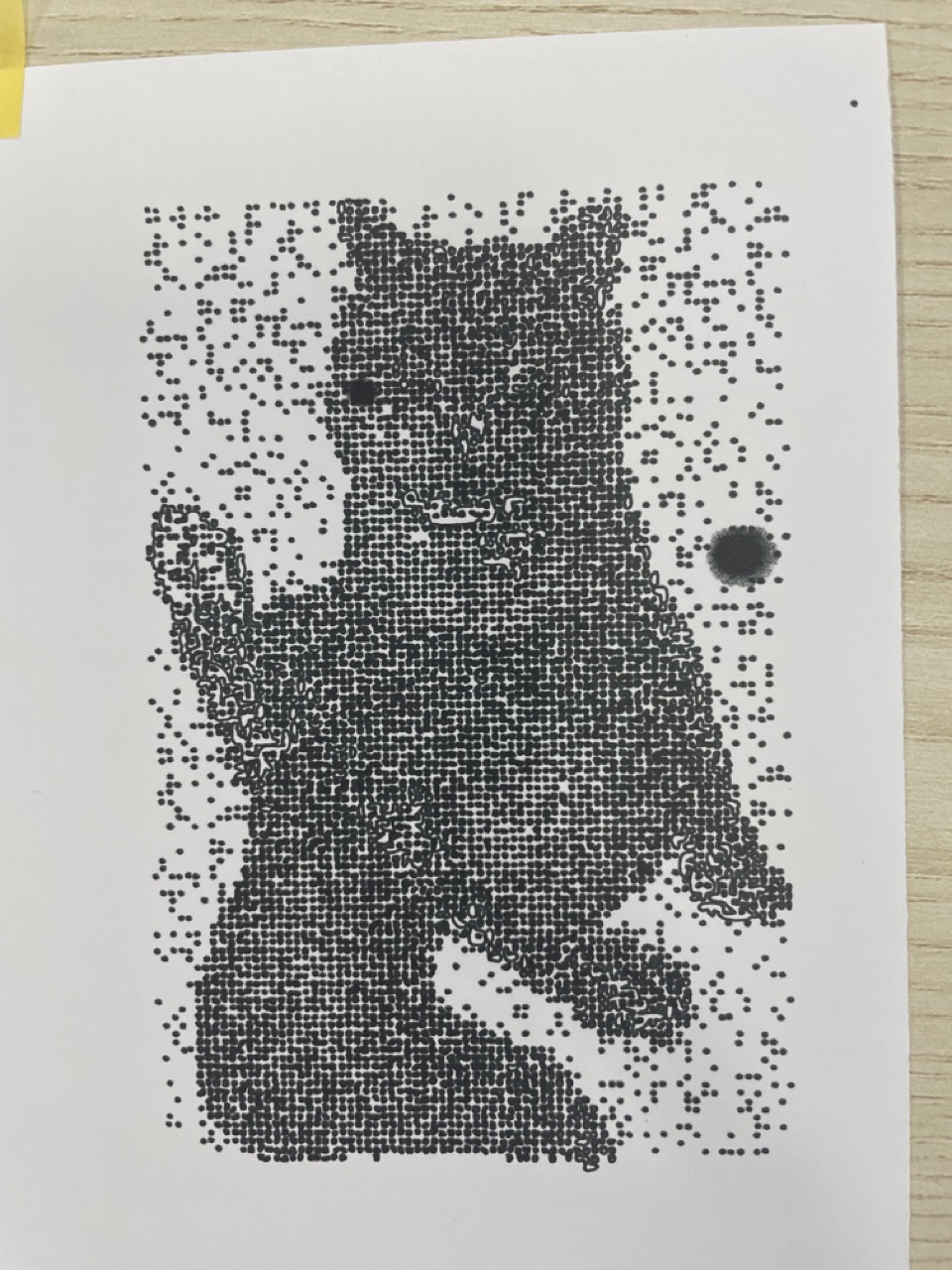 AxiDraw output of halftone cat with ink bleed